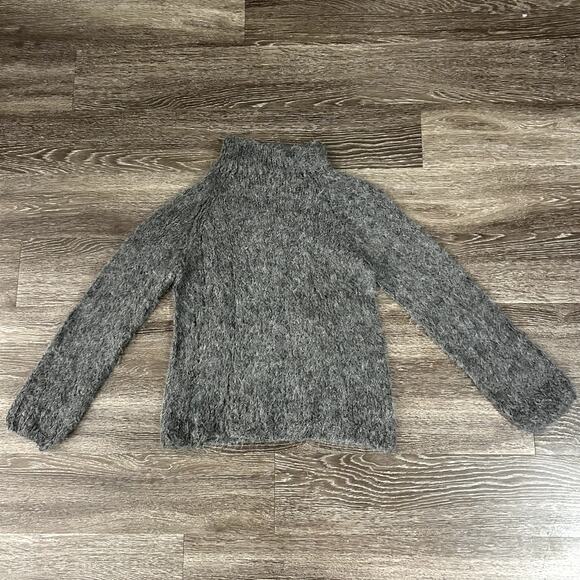 Gudrun & Gudrun Grey Fuzzy Turtleneck Sweater L Suri Alpaca Wool Made in Peru - Picture 1 of 12